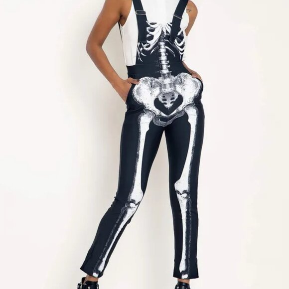 Skeleton Ribs Black Long Overalls - Picture 1 of 2